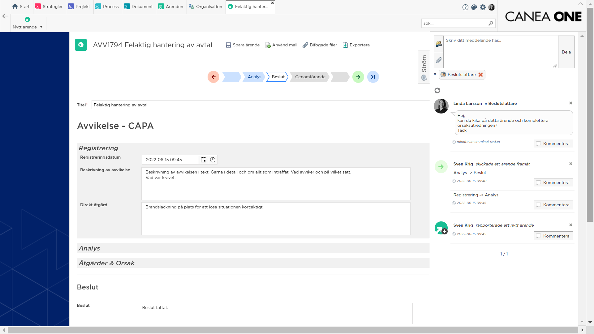 Workflow dela information