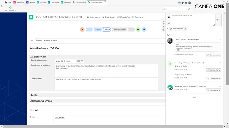 Workflow dela information