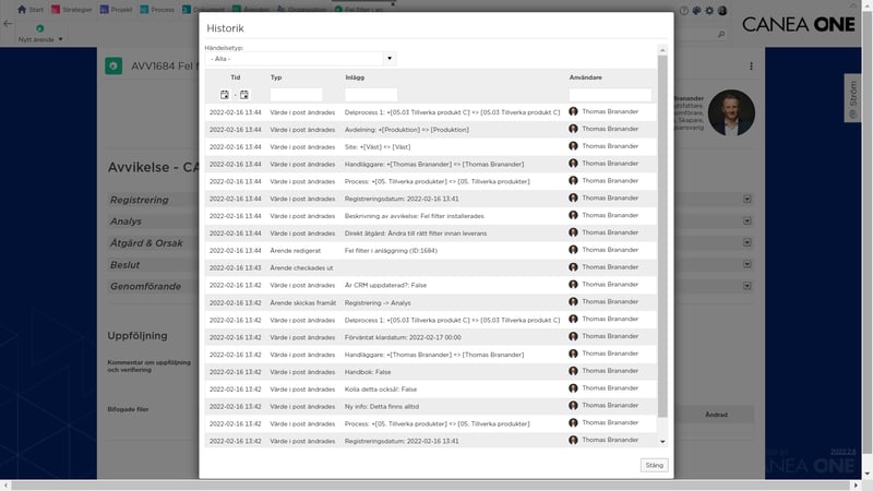 Workflow spårbarhet och historik